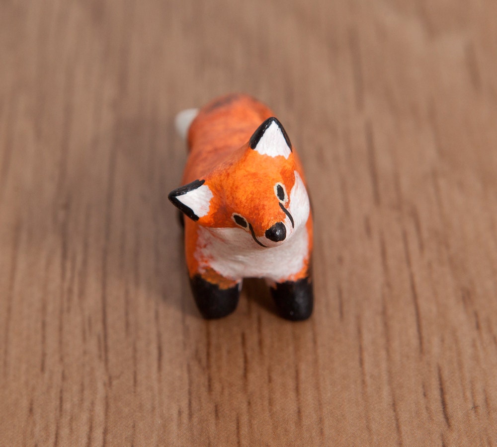 Cute fox animal totem Polymer clay animal OOAK figurine