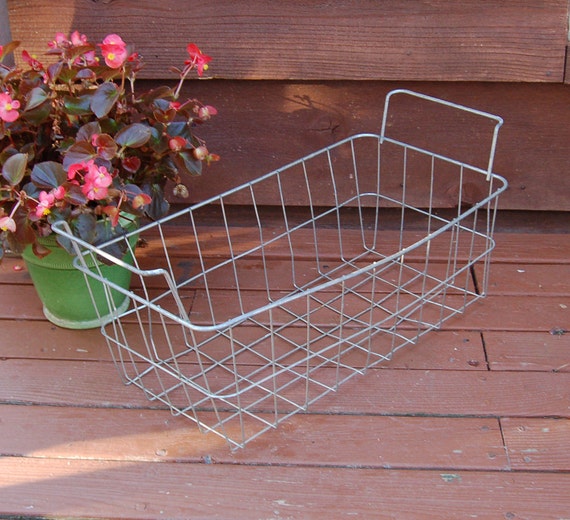 Large Wire Basket with Handles, Vintage Linen Storage Basket