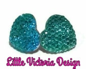 Blue-green heart shaped earrings