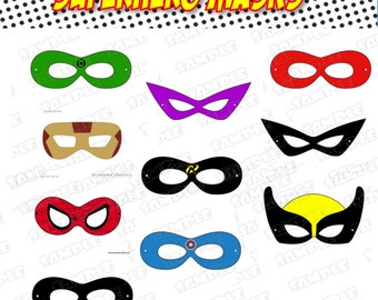 Superhero masks photo booth props superhero party super hero masks INSTANT DOWNLOAD by greenmelonstudios