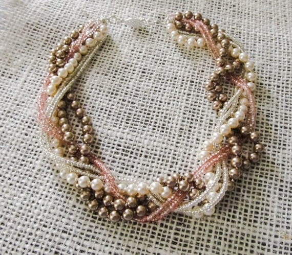 Braided pearl BRACELET Chunky pearl bracelet Blush bridal jewelry Chunky pink bracelet Braided statement jewelry Blush wedding bracelet