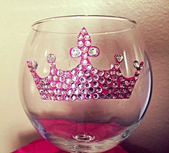 Princess Pink Tiara Bling Wine Glass Quinceañera Sweet 16