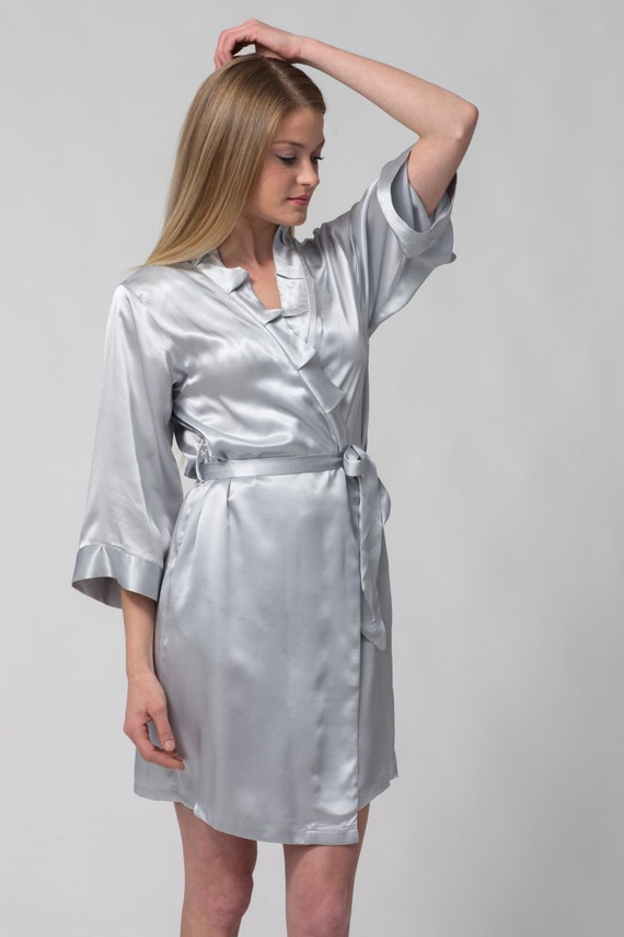 100% Silk, Women’s short robe/wrap-Splendid Silver