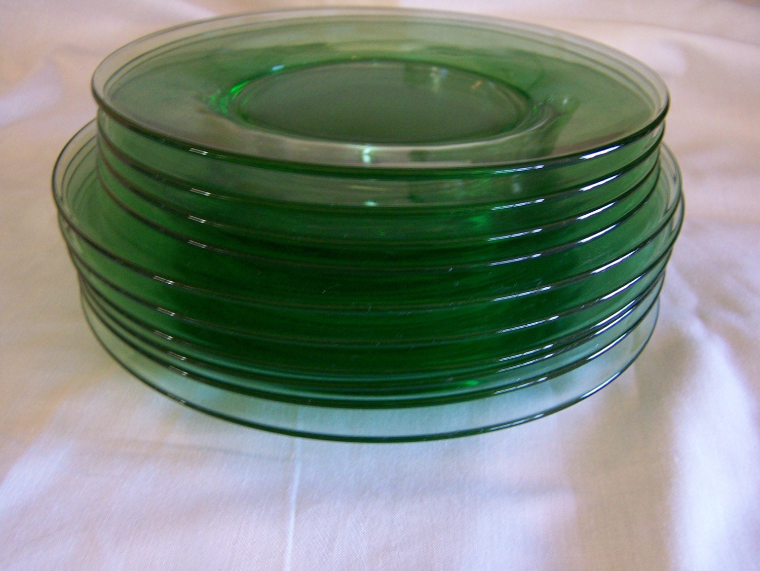 10 Green Depression Glass Plates Fostoria by VeeTeesVintage