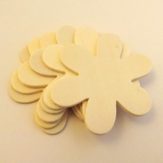 6 pieces 3 x 3 Unfinished Wooden Flowers Wood