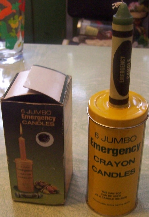 Vintage Crayola jumbo emergency crayon candles in tin original