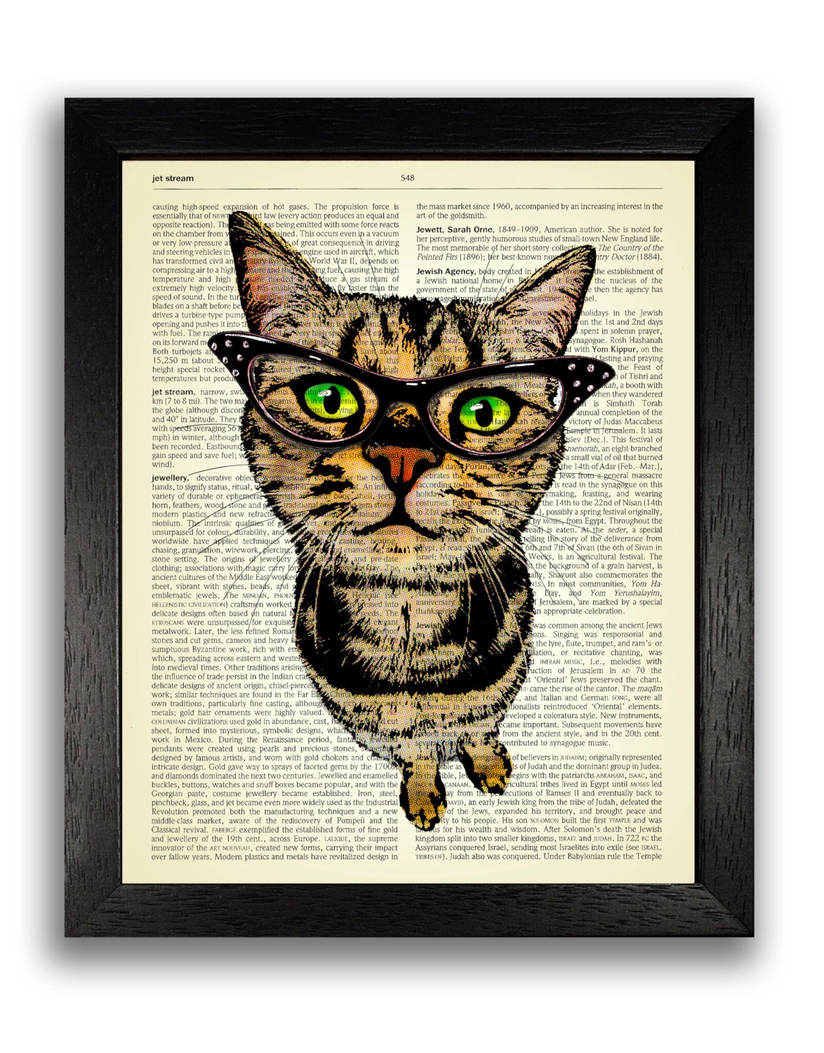  Cat  Poster  Print Nosey Cat  in Glasses Art  Print Cute Cat 