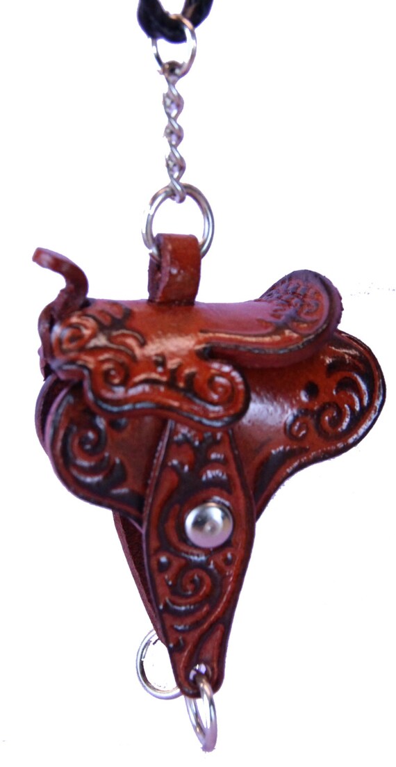 Miniature Leather Necklace Saddle Charms Brown Horses