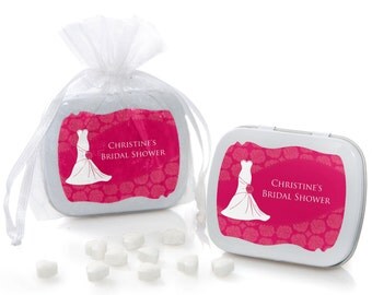 Wedding Dress Pink Mint Tin Party Favors - Bridal Shower Supplies - 12 Count