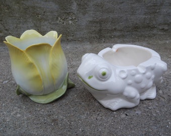 Vintage Little Frog Ashtray and Tulip Flower Candle Holder!