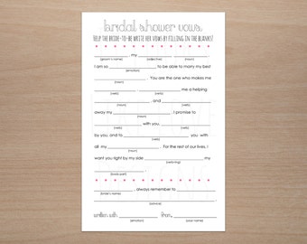 Printable Funny Wedding Vows Mad Libs // Bridal Shower Bachelorette party // Digital File // 8.5x11 // Instant Download