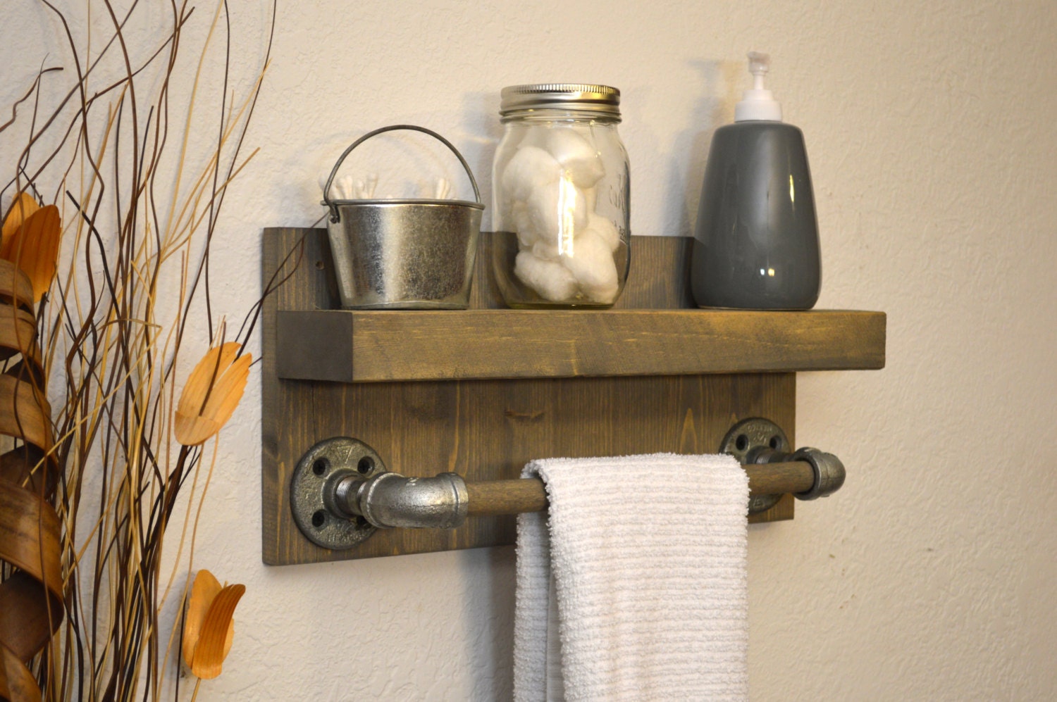 Modern Industrial 12 Wood Towel Bar Rack by RusticModernDecor