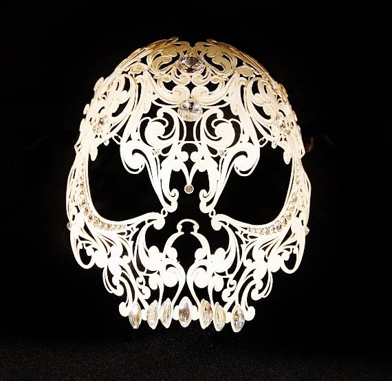 Mens Skull Mask Masquerade Metal Mask White by HigginsCreek