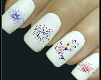 Fireworks Nail Decal Patriotic Nail Art July 4th 20 Americana Water Slide Decals Fingernail Decals Memorial Day Nail Tattoo