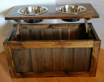 Let your dog eat at their perfect height with our elevated dog feeder. Rustic dog feeder perfect for storing dog food.