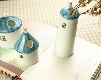 Interesting Cottage - Hand Painted Ceramic Vase 3 Shapes