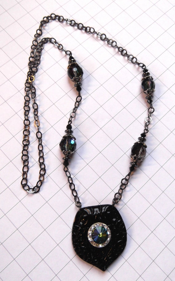 Ornately Detailed Black Glass Vintage by SusanLaCroixJewelry