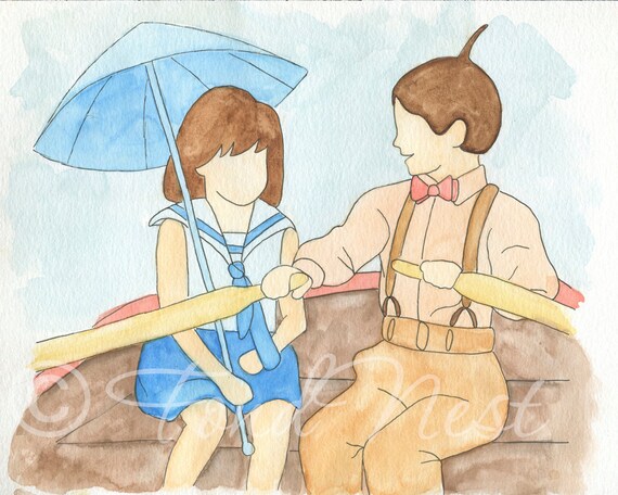 Items similar to Little Rascals Alfalfa and Darla on the Boat Watercolor Painting Art Decor ...