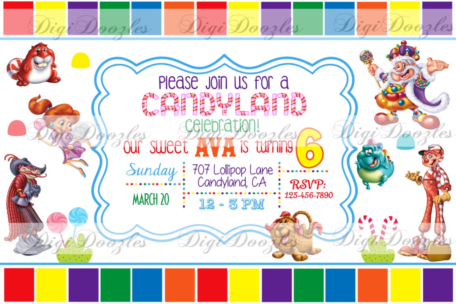 CandyLand Birthday Printable Invitation 4x6