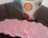 Crochet Flower Coaster Set in Soft Pink Valentines Day   4pc Set NandysNook
