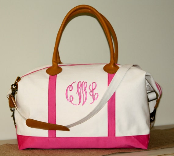 Monogrammed Hot Pink Weekender Bag
