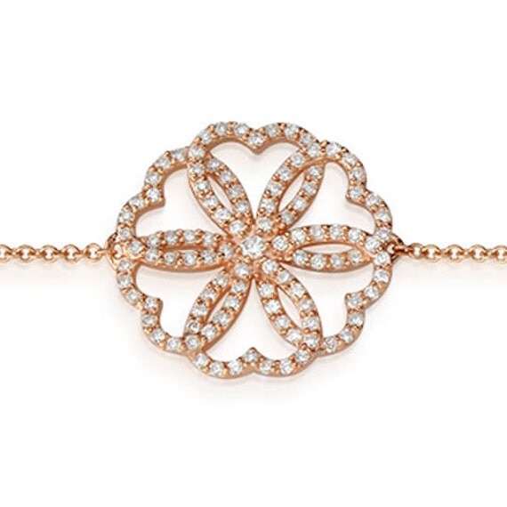 14K Rose Gold Bracelet Diamond Flower Bracelet by DeJewellers