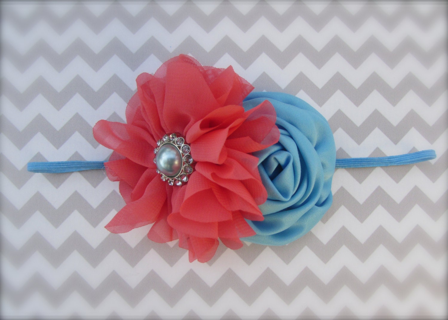 Light Blue Headband Blue Flower Headband Baby Headband