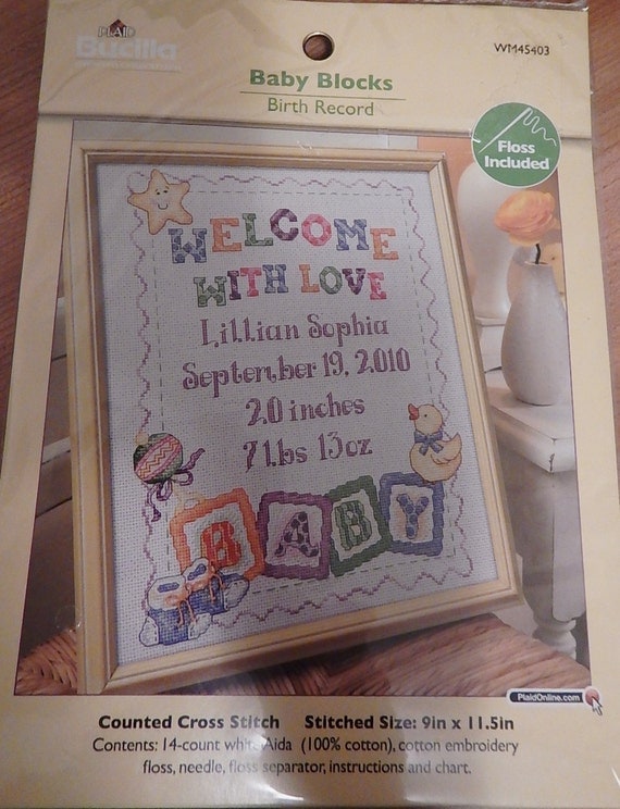 Birth Record Announcement Cross Stitch Kit by NirvanaCraftSupply