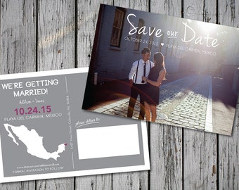 Destination Wedding Save-the-Date Photo Postcard, Customizable Colors, Printable Digital File, DIY