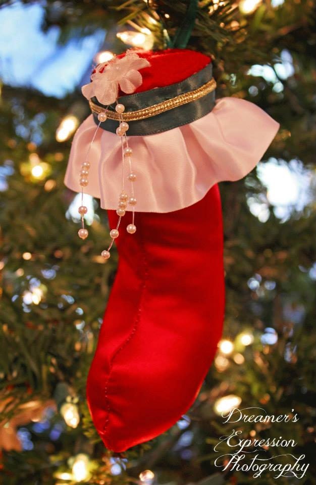 Red Satin Christmas Stocking Ornament; Handmade Christmas Ornament; Red Satin Christmas Ornament; Red Satin Stocking Ornament