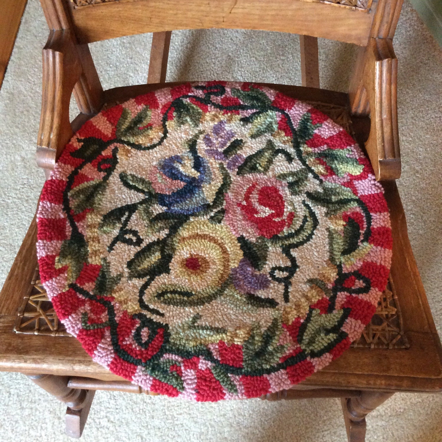 Hooked wool chair pads by MontanaSuz on Etsy