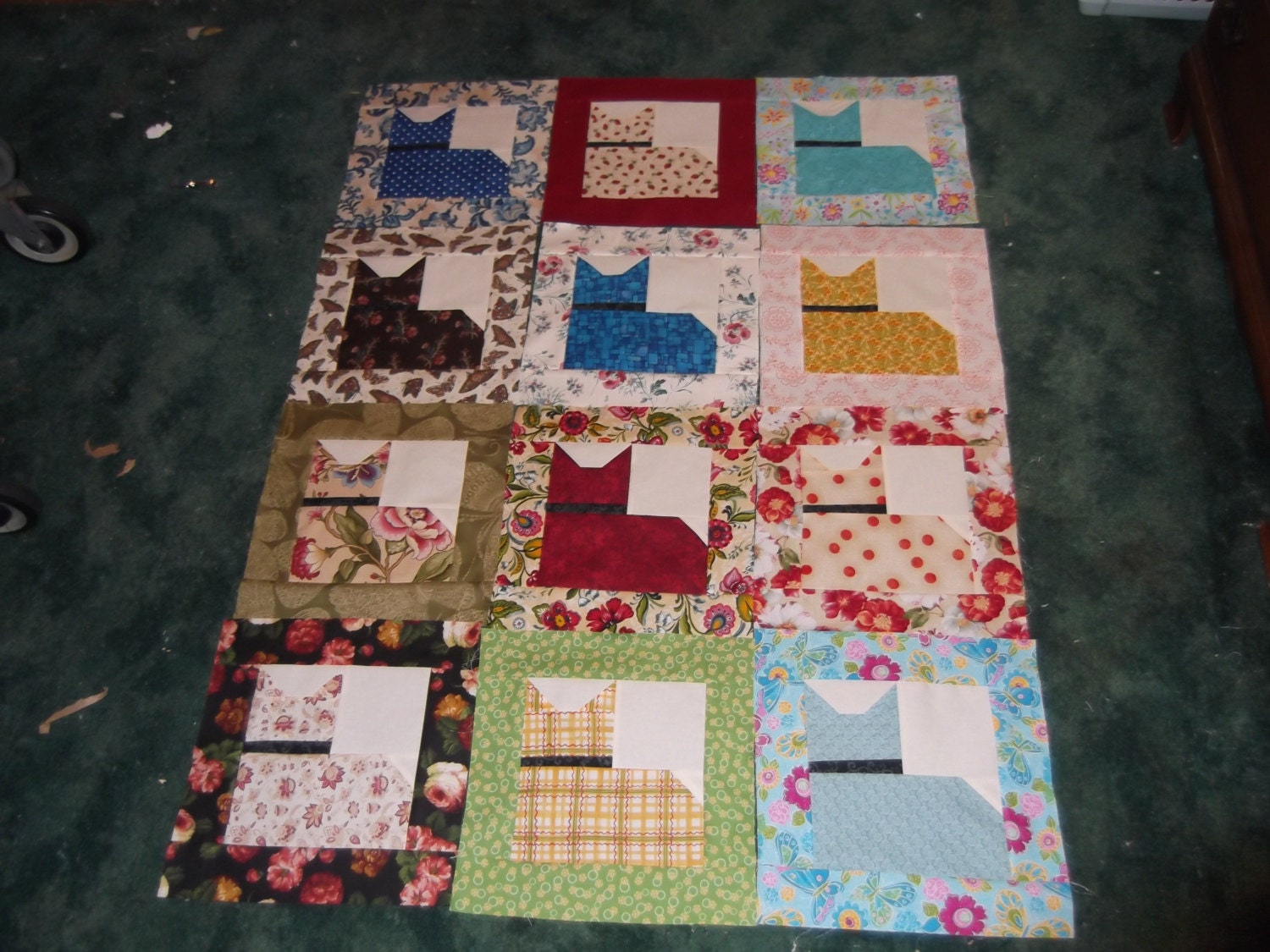 Hand Made Scrappy Cat Quilt Blocks by KountreeCreations on Etsy
