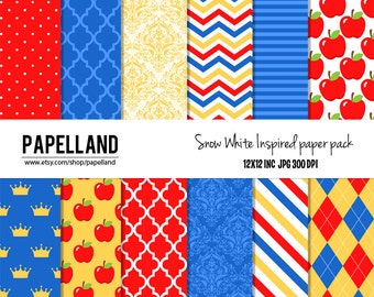 Snow white inspired digital paper pack for scrapbooking, Making Cards, Tags and Invitations / Instant Download