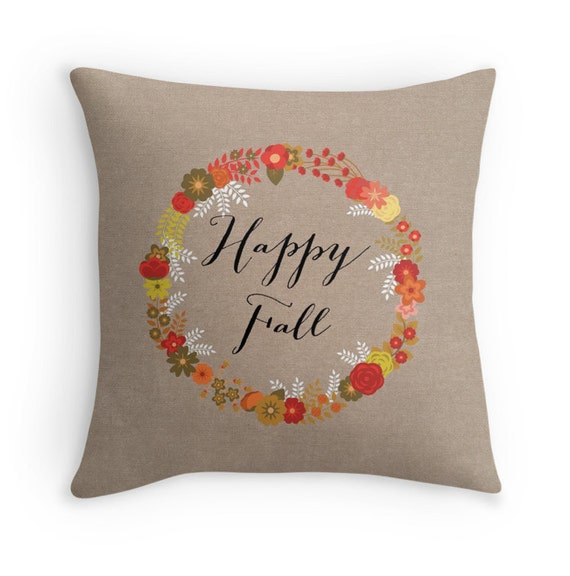 Items similar to Happy Fall Burlap Look Pillow Cover, Decorative Throw, Fall Decor, Thanksgiving ...