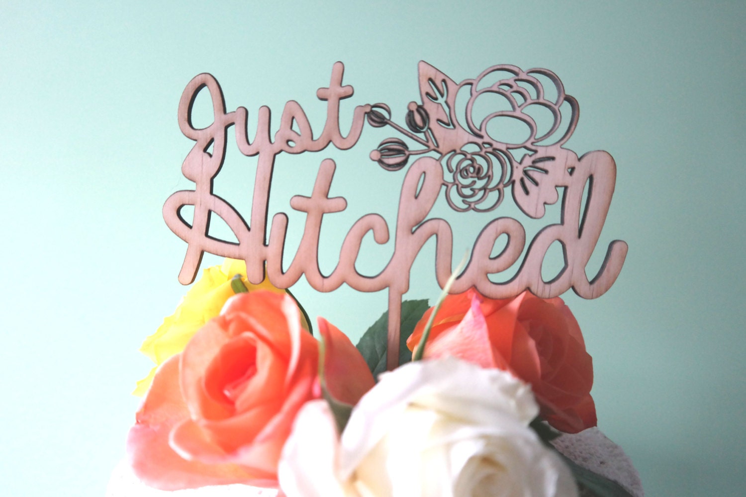 Rustic Cake topper Just Hitched Wedding Cake Topper Raw