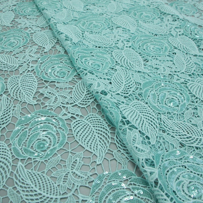 Mint Green Sequin Fabric Lace Fabric Luxury Baroque Bridal