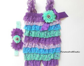 Purple lace Romper,Baby girls Romper,Petti romper, headband and petti lace romper SET,baby headbands,baby girl headband,girls petti romper