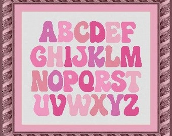 PINK ALPHABET/ -Counted cross stitch pattern /grille point de croix ,Cross Stitch PDF, Instant download , free shipping