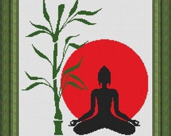 YOGA ZEN meditation bambou- Counted cross stitch pattern /grille point de croix , PDF, Instant download