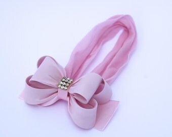 Light Pink Big Bow Headband, Pink Baby Headband, Bow Headband, Newborn Headband, Baby Girl Headband, Photography Prop, Nylon Headband, 981