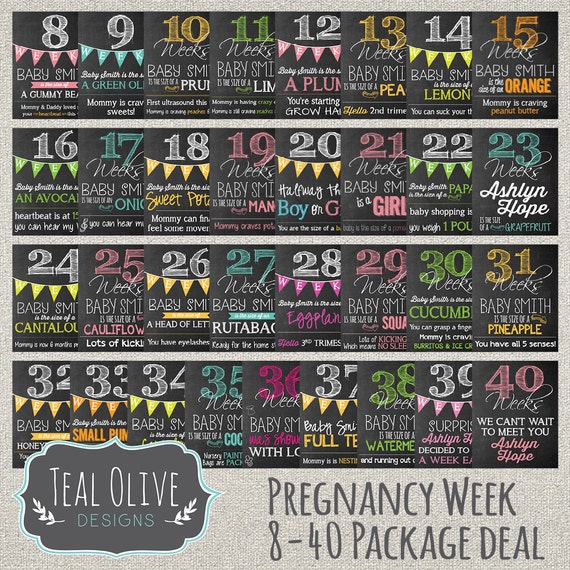 Weekly Pregnancy Chalkboard Sign Chalkboard by TealOliveDesigns