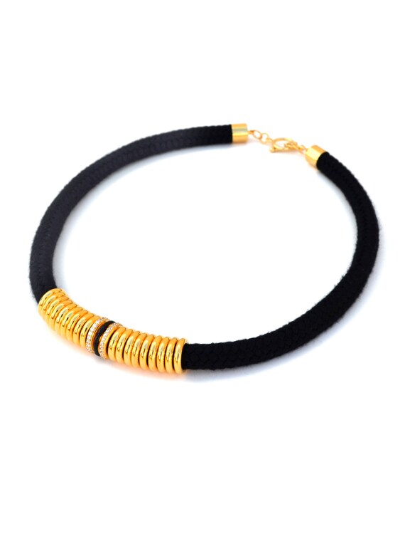 Black Cord Necklace Black and Gold Necklace by ReasonToBePretty