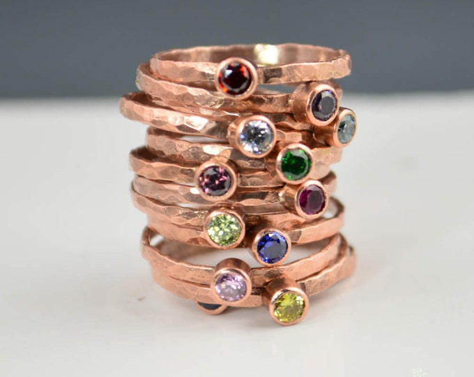 Stackable Copper Birthstone Rings, Copper Gemstone Ring, Birthstone Rings, Copper Stacking Ring, Raw Copper Ring, Copper Jewelry, Copper