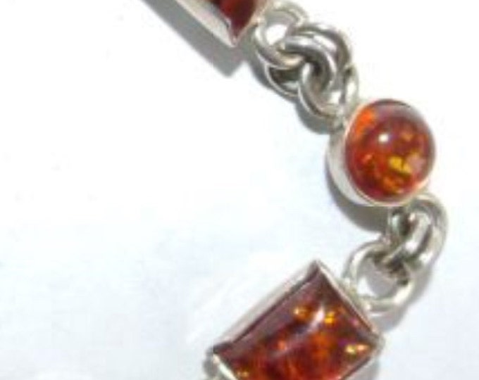 Storewide 25% Off SALE Vintage Sterling Silver Sectional Designer Bracelet Featuring Lovely Alternating Amber Cabochons & Sterling Silver