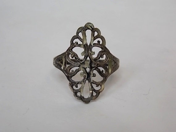 Victorian Style Sterling Silver Filigree Ring 2.23g E1534