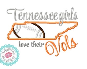 Tennessee Girls Love Their Vols Football Machine Embroidery Applique Design