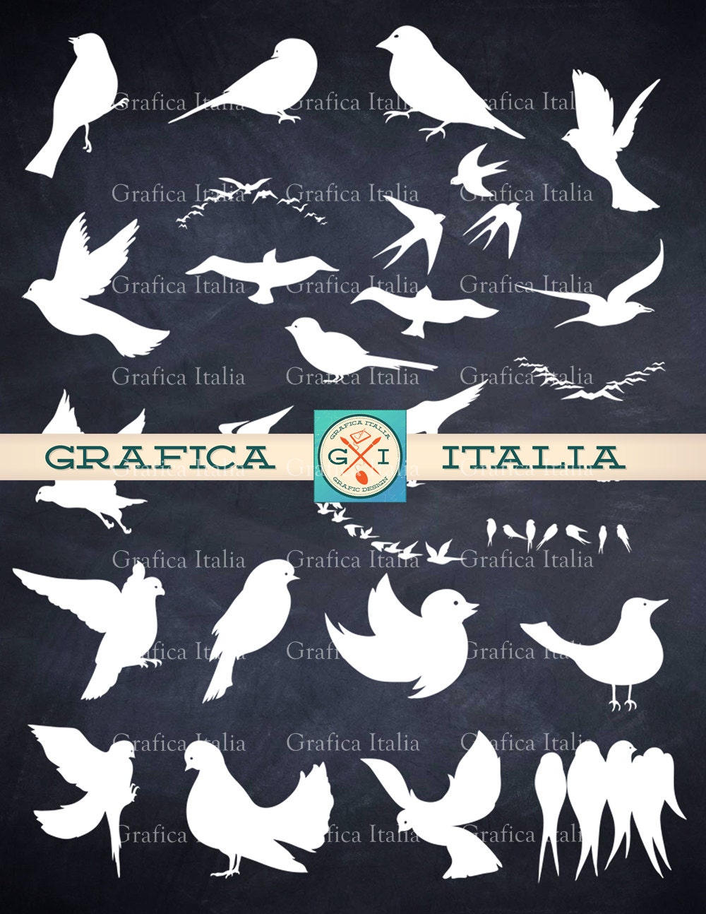 White Birds Clipart Elements Chalk Bird Assortment Lrg Sml