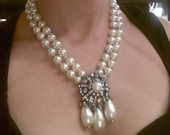 1994 Vintage Chanel Necklace triple row pearl necklace Bridal Wedding Necklace