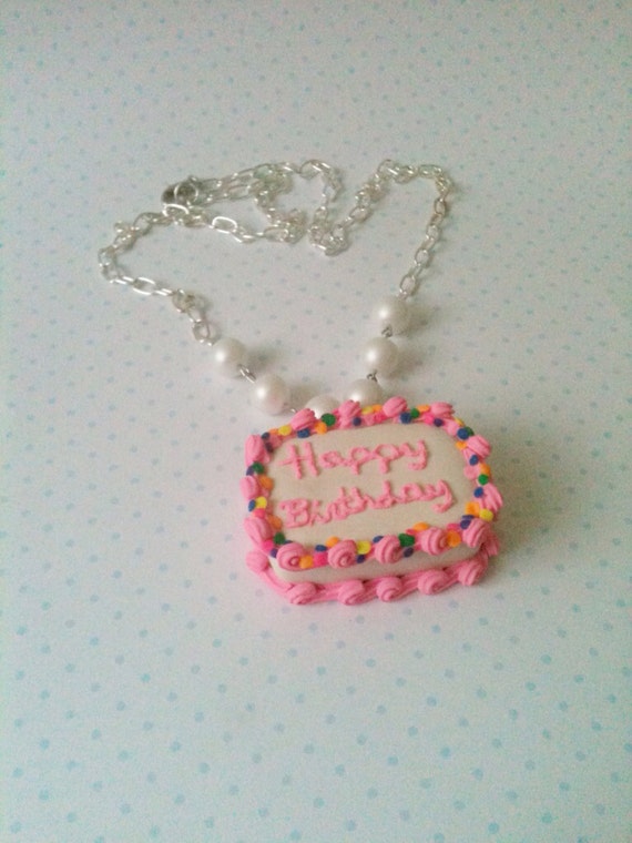 Birthday cake necklace polymer clay by FlowerChildCharms on Etsy