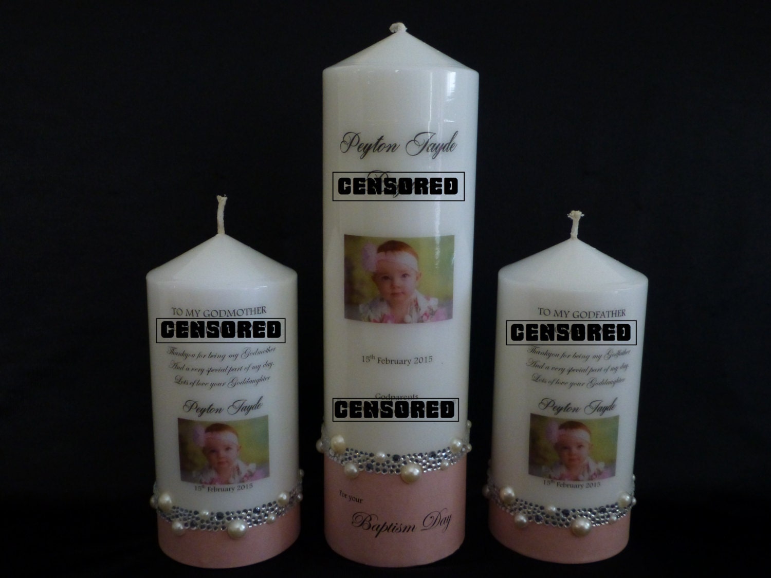 Candle Set of three for Baptism by CandlesByUsAustralia on Etsy